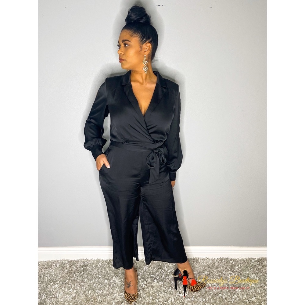 Black Satin Collar Jumpsuit